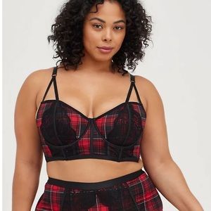 Torrid Size 2 Red & Black Plaid Unlined Longline Underwire Bralette NWT